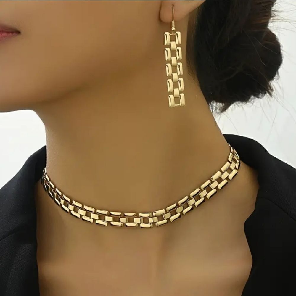 18K Gold Plated Boho Jewelry Set Statement Necklace Earrings Gift for Women